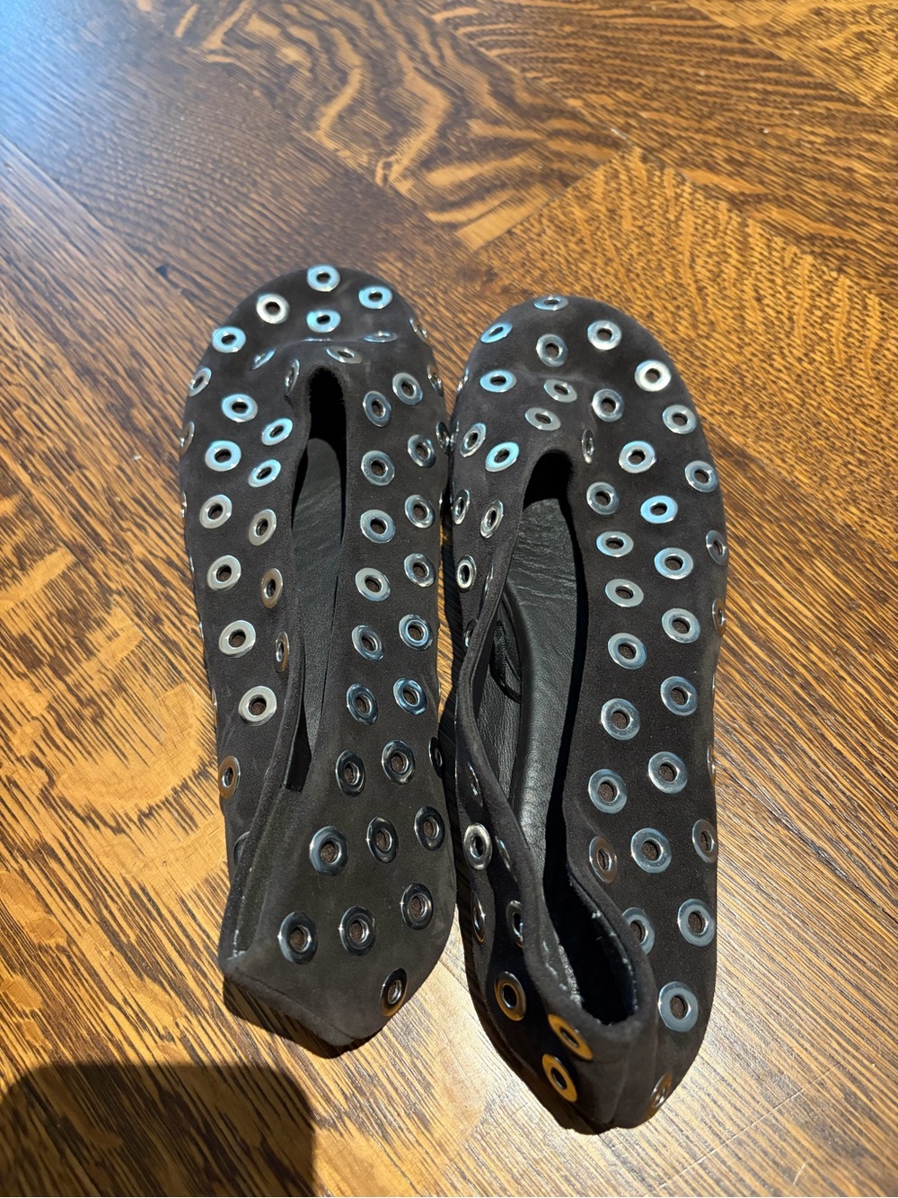 Massimo Dutti Black Ballet Flats with Silver Eyelets